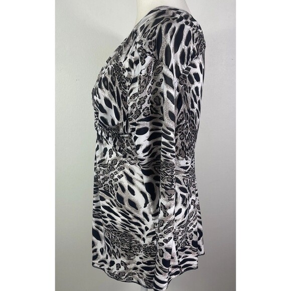 BOSTON PROPER Y2K Leopard Print Sexy V Neck Top Size S Ruched Fitted Gemma SOA - Picture 4 of 10
